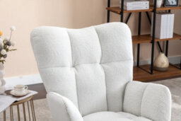 Abrihome Full-Kd Teddy Fabric Tufted Upholstered Rocking Chair Padded Seat For Living Room Bedroom, Ivory White - thumbnail 2