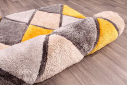 Diamond Ochre Shaggy Geometric Optical Modern Sparkle Rug For Living Room And Bedroom-160Cm X 225Cm - thumbnail 4