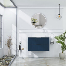 Royal Bathrooms Evora 800mm Midnight Blue Fluted Wall Hung Countertop Vanity Unit 2 Drawer With Peak Basin - thumbnail 2