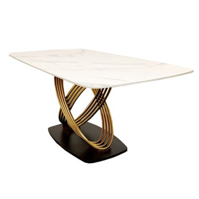 Stratus Interiors Orion Gold 1.8 Dining Table With Polar White Sintered Stone Top - Doorstep Delivery Only No Assembly - image 1