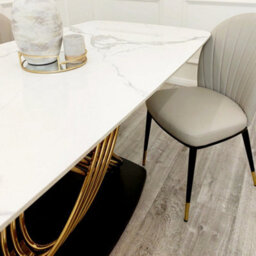 Stratus Interiors Orion Gold 1.8 Dining Table With Polar White Sintered Stone Top - Doorstep Delivery Only No Assembly - thumbnail 4