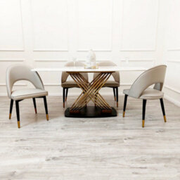 Stratus Interiors Orion Gold 1.8 Dining Table With Polar White Sintered Stone Top - Doorstep Delivery Only No Assembly - thumbnail 7