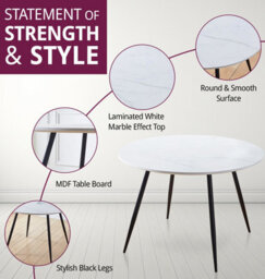 Hallowood Furniture Cullompton Large Round White Marble Effect Dining Table 120Cm With 4 Grey High Back Chairs - thumbnail 4
