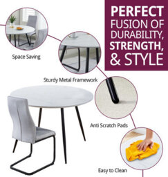 Hallowood Furniture Cullompton Large Round White Marble Effect Dining Table 120Cm With 4 Grey High Back Chairs - thumbnail 2