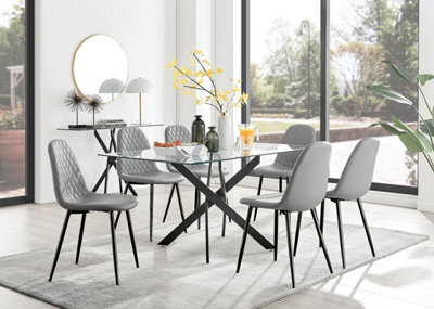 Furniturebox Uk Leonardo Black Leg Glass Dining Table & 6 Grey Corona Black Leg Chairs - image 1