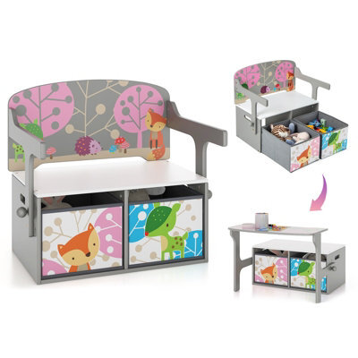 Gainoom 3-In-1 Children Table & Chair Set Toddlers Toy Storage & Reading Nook W/ 2 Removable Fabric Bins - image 1