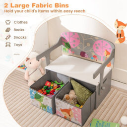 Gainoom 3-In-1 Children Table & Chair Set Toddlers Toy Storage & Reading Nook W/ 2 Removable Fabric Bins - thumbnail 9
