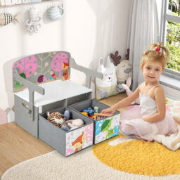 Gainoom 3-In-1 Children Table & Chair Set Toddlers Toy Storage & Reading Nook W/ 2 Removable Fabric Bins - thumbnail 5