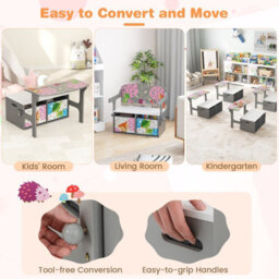 Gainoom 3-In-1 Children Table & Chair Set Toddlers Toy Storage & Reading Nook W/ 2 Removable Fabric Bins - thumbnail 8
