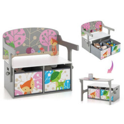 Gainoom 3-In-1 Children Table & Chair Set Toddlers Toy Storage & Reading Nook W/ 2 Removable Fabric Bins - thumbnail 1