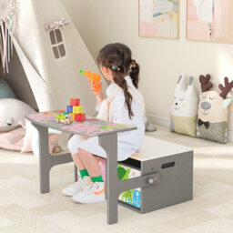 Gainoom 3-In-1 Children Table & Chair Set Toddlers Toy Storage & Reading Nook W/ 2 Removable Fabric Bins - thumbnail 4