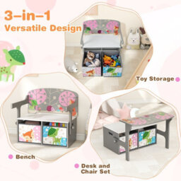 Gainoom 3-In-1 Children Table & Chair Set Toddlers Toy Storage & Reading Nook W/ 2 Removable Fabric Bins - thumbnail 7