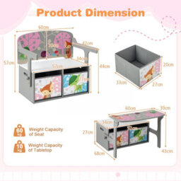 Gainoom 3-In-1 Children Table & Chair Set Toddlers Toy Storage & Reading Nook W/ 2 Removable Fabric Bins - thumbnail 2