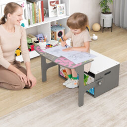 Gainoom 3-In-1 Children Table & Chair Set Toddlers Toy Storage & Reading Nook W/ 2 Removable Fabric Bins - thumbnail 3