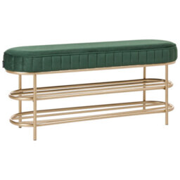 Beliani 2 Tier Shoe Bench Vergennes Velvet Emerald Green With Shelf