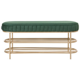 Beliani 2 Tier Shoe Bench Vergennes Velvet Emerald Green With Shelf - thumbnail 4