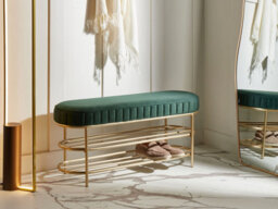 Beliani 2 Tier Shoe Bench Vergennes Velvet Emerald Green With Shelf - thumbnail 2
