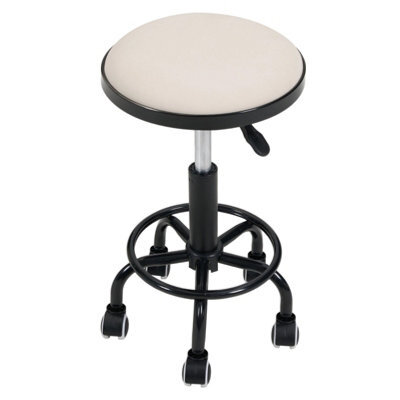 Living And Home Beige Pu Leather Round Salon Stool Rolling,height Adjustable - image 1