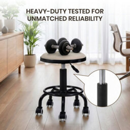 Living And Home Beige Pu Leather Round Salon Stool Rolling,height Adjustable - thumbnail 3