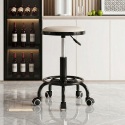 Living And Home Beige Pu Leather Round Salon Stool Rolling,height Adjustable - thumbnail 2