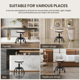 Living And Home Beige Pu Leather Round Salon Stool Rolling,height Adjustable - thumbnail 4