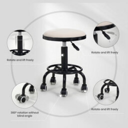 Living And Home Beige Pu Leather Round Salon Stool Rolling,height Adjustable - thumbnail 5