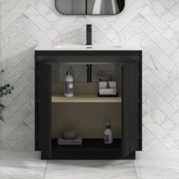 Royal Bathrooms Orion 800mm Floor Standing Bathroom Vanity Unit 2 Door Hale Black With Ceramic Basin & Black Accent Trim - thumbnail 5
