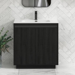 Royal Bathrooms Orion 800mm Floor Standing Bathroom Vanity Unit 2 Door Hale Black With Ceramic Basin & Black Accent Trim - thumbnail 1