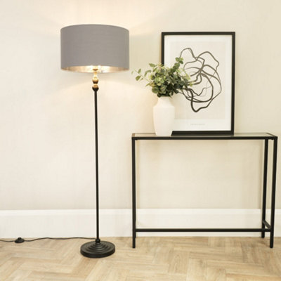 Valuelights Maggie Black Metal Candlestick Floor Lamp With Grey And Metallic Chrome Lamp Shade - image 1