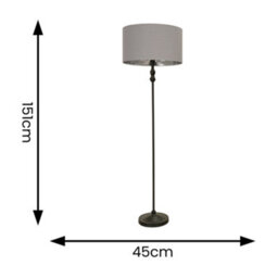 Valuelights Maggie Black Metal Candlestick Floor Lamp With Grey And Metallic Chrome Lamp Shade - thumbnail 6