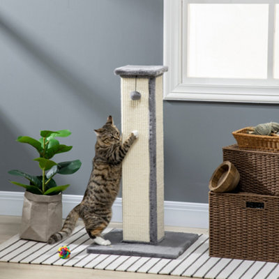 Pawhut Cat Scratching Post With Vertical Sisal Rope Ball Plush, 81Cm, Grey - image 1