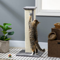 Pawhut Cat Scratching Post With Vertical Sisal Rope Ball Plush, 81Cm, Grey - thumbnail 7