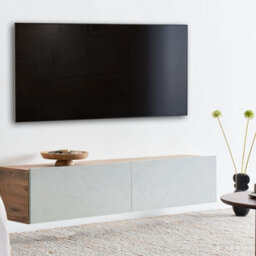 Wyld And Coco Wall-Mounted Tv Stand 55-Inch, 2 Soft-Close Cabinets, Light Green Matt Finish - thumbnail 2