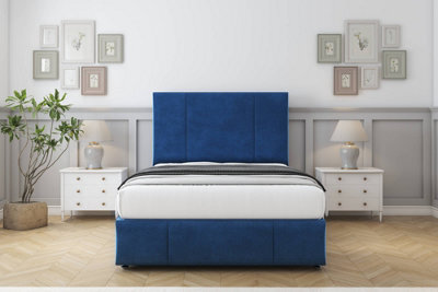 "Comfort Arya Navy Plush Divan Bed Set No Drawers - 26"" Strutted & 12"" Footboard 4' Small Double" - image 1