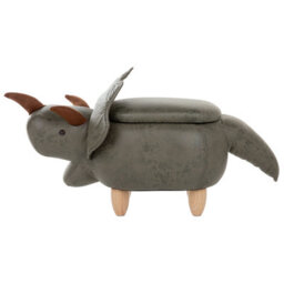 Beliani Triceratops Kids Stool Dark Green Polyester With Flip-Top Storage - thumbnail 5