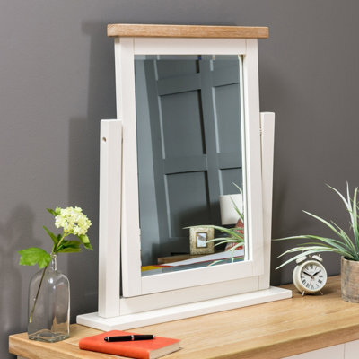 The Furniture Market Cheshire Cream Painted Vanity Mirror With Limed Oak Top, Adjustable Hinged Design, Stylish Dressing Table Mirror - image 1