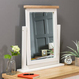 The Furniture Market Cheshire Cream Painted Vanity Mirror With Limed Oak Top, Adjustable Hinged Design, Stylish Dressing Table Mirror - thumbnail 1