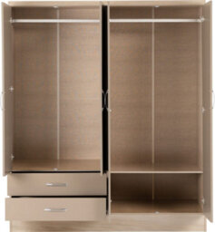 Seconique Nevada 4 Door 2 Drawer Mirrored Wardrobe In Oyster Gloss And Oak Effect Finish - thumbnail 4