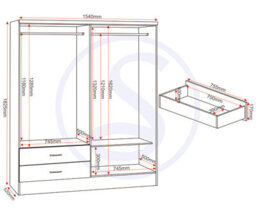Seconique Nevada 4 Door 2 Drawer Mirrored Wardrobe In Oyster Gloss And Oak Effect Finish - thumbnail 9