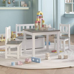 Walplus 4 Piece Children Table And Chair Set White And Grey Mdf