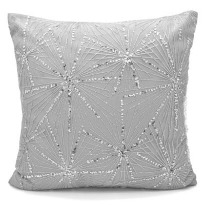 Intimates Elegant Silver Crinkle Effect Microfibre Cushion, Zip Closure, Machine Washable, Modern Decor Sofa Cushion - Silver