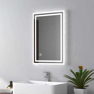 Emke Bathroom Mirror With Led Lights, Illuminated Bathroom Mirror With Touch And Demister Pad, 400X600mm - image 1