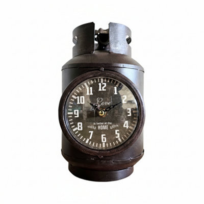 Table Clock Metal Gas Cylinder Desk Clock Battery Operated Bedside Alarm Clock Brown For Living Room Bedroom Study Room - image 1