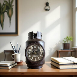 Table Clock Metal Gas Cylinder Desk Clock Battery Operated Bedside Alarm Clock Brown For Living Room Bedroom Study Room - thumbnail 7