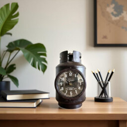 Table Clock Metal Gas Cylinder Desk Clock Battery Operated Bedside Alarm Clock Brown For Living Room Bedroom Study Room - thumbnail 6