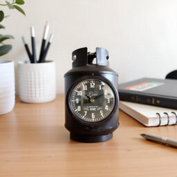 Table Clock Metal Gas Cylinder Desk Clock Battery Operated Bedside Alarm Clock Brown For Living Room Bedroom Study Room - thumbnail 5