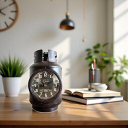 Table Clock Metal Gas Cylinder Desk Clock Battery Operated Bedside Alarm Clock Brown For Living Room Bedroom Study Room - thumbnail 2