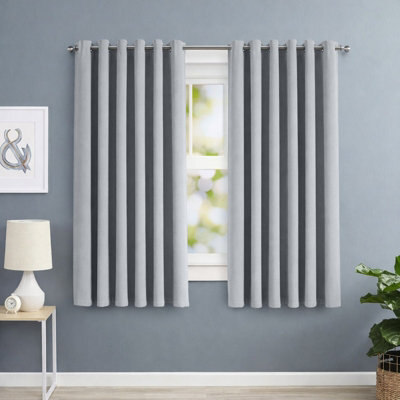 Oxford Homeware Eyelet Linen Effect Curtains Grey Fully Lined 100% Blackout Thermal Insulated Curtains Pair (W)168Cmx(L)137Cm - image 1