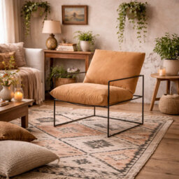 Wyld Haus Drogheda Dining Chair - Tan Houseweave, Black Metal Frame - thumbnail 1