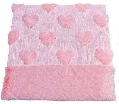 Homes & Linen Heart Teddy Fleece Pink Throw 150X200Cm Super Soft Plush Warm Cosy Blanket